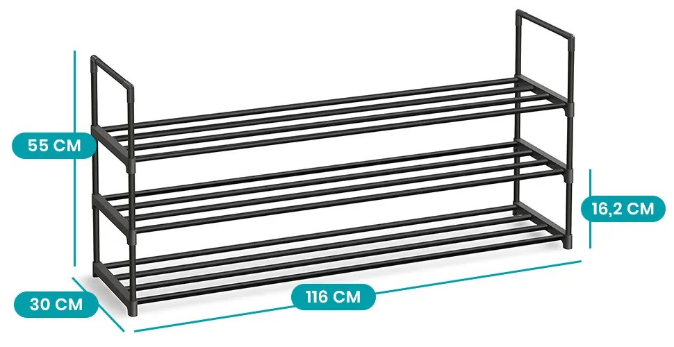 Suport metalic pentru pantofi cu 3 niveluri 116x30x55cm