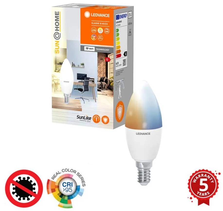 LED bec antibacteriană dimabilă B40 E14/4,9W/230V Wi-Fi - Ledvance