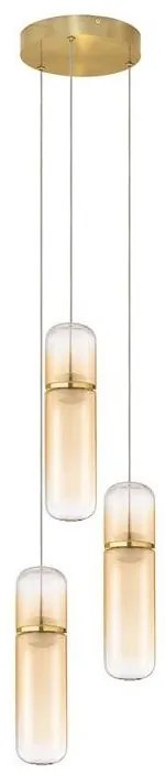 Lustra moderna cu 3 pendule LED, Metal, Auriu, Sticla, Amber, Norma