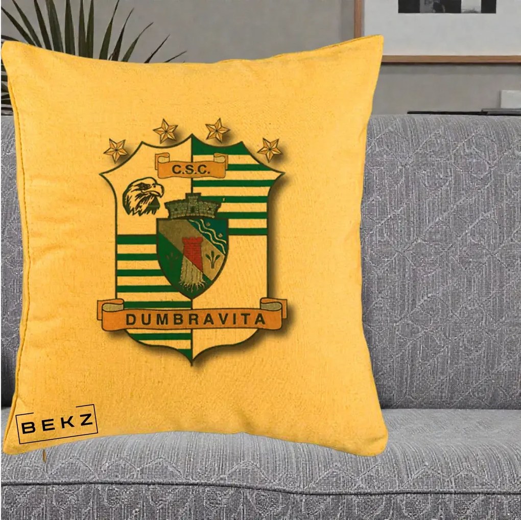 Perna Personalizata CSC Dumbravita Fotbal, 40x40 cm, Galben, Husa Detasabila, Perna Inclusa, BEKZ®