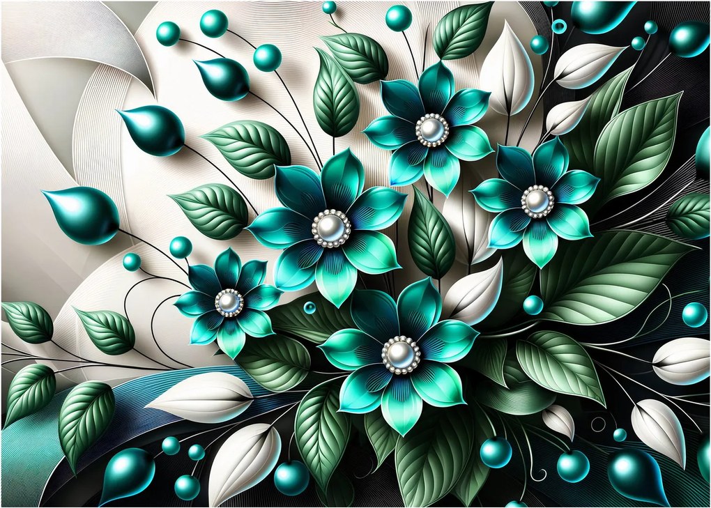 Tablou - Flori turcoaz 3D (70x50 cm)