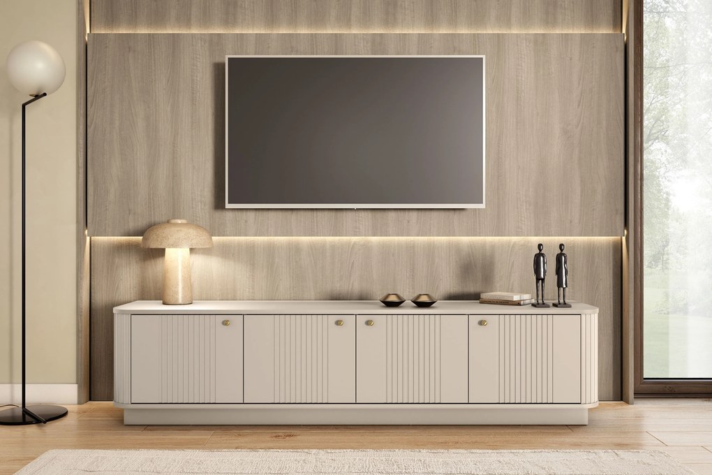 Dulap TV Vesper 187 cm cu 4 uși - cașmir / mânere aurii