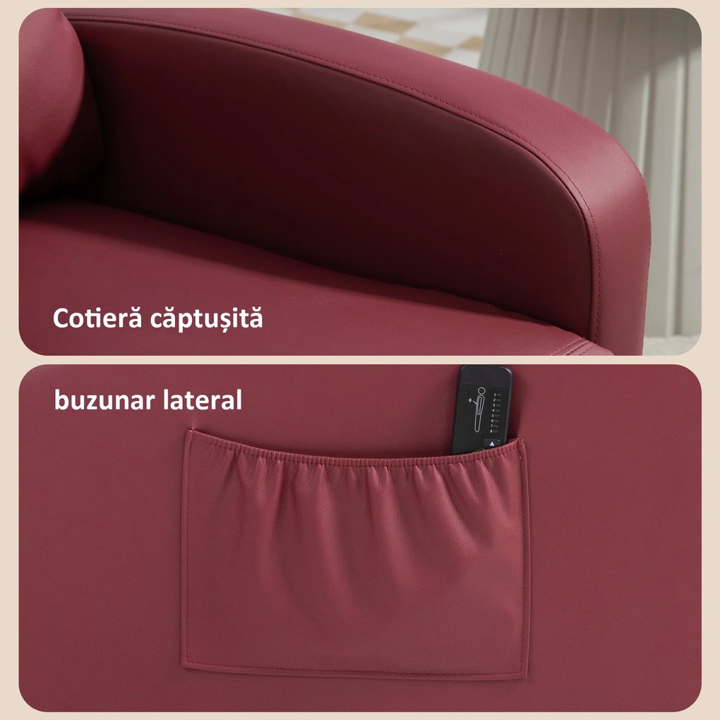 HOMCOM Fotoliu de Masaj cu 8 Moduri, 5 Intensități,  Suport pentru Picioare și Telecomandă, 68x88x98 cm, Roșu | Aosom Romania