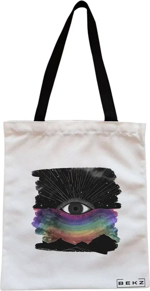 Sacosa de Panza pentru Cumparaturi, Geanta Tote, model Celestial Eye 5, Cu fermoar, 38x34.5 cm, Alba, BEKZ®