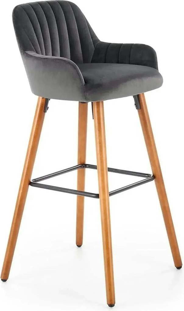 Scaun bar H93, gri inchis/nuc, stofa/lemn, 47x49x98 cm