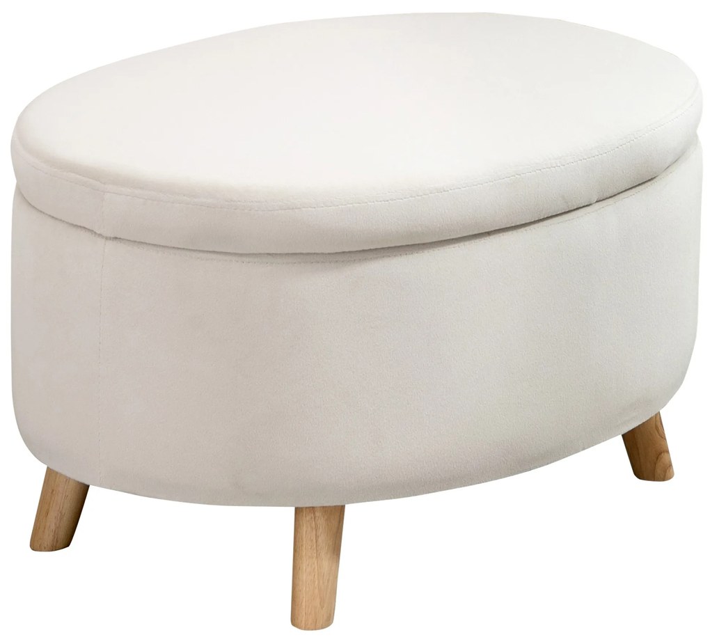 HOMCOM Taburet de depozitare oval intern, cutie, puf, material catifelat, 71 x 51,5 x 42 cm, bej | Aosom Romania
