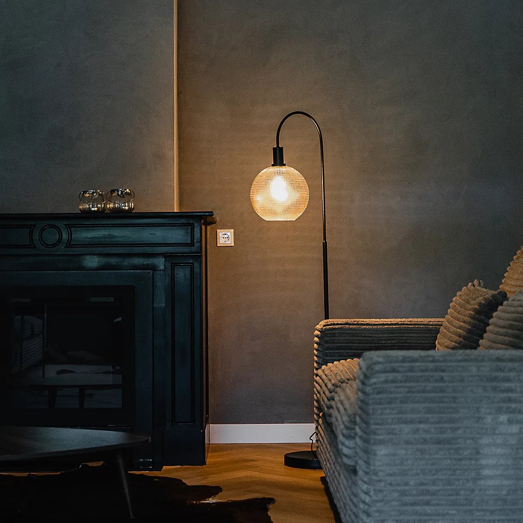 Lampa de podea de design neagră cu sticlă fumurie - Chico