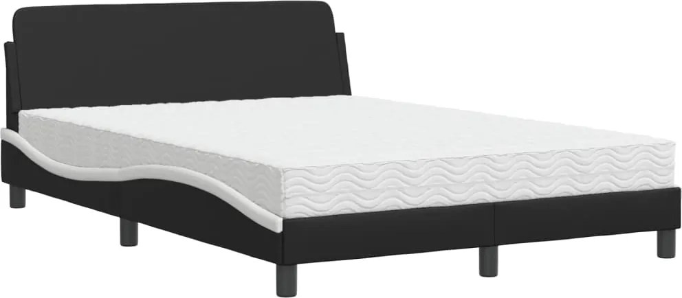 vidaXL Pat cu saltea, Dover, negru și alb, 140x190 cm, piele ecologică