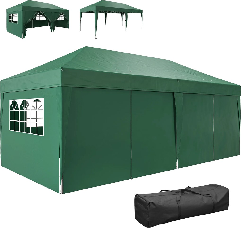 Outsunny Pavilion aprox. 6x3 m Stabil Rezistent la iarnă Pop-up Pavilon pliabil cu fereastră Ușă cu fermoar Panouri laterale Protecție UV | Aosom Romania