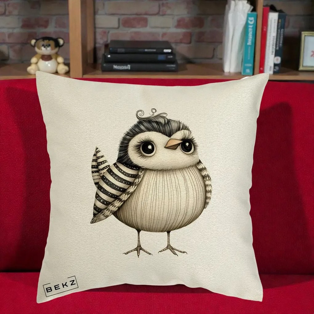 Perna Decorativa Pui Elegant Alb-Negru, 40x40 cm, Ecru, Husa Detasabila, Perna Inclusa, BEKZ®