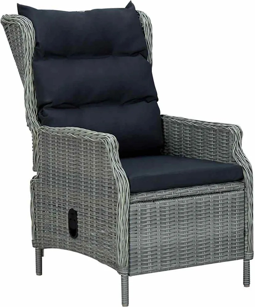 vidaXL Scaun de grădină rabatabil cu perne, gri deschis, poliratan