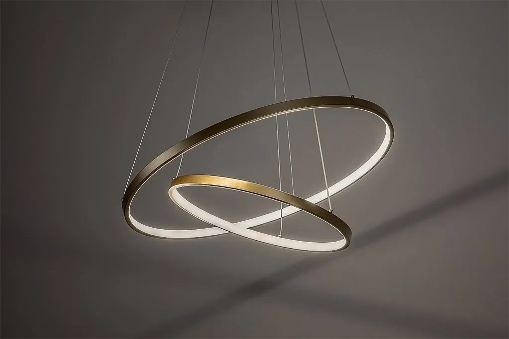 Lustra LED cu telecomanda cu 2 inele metal auriu Beliza