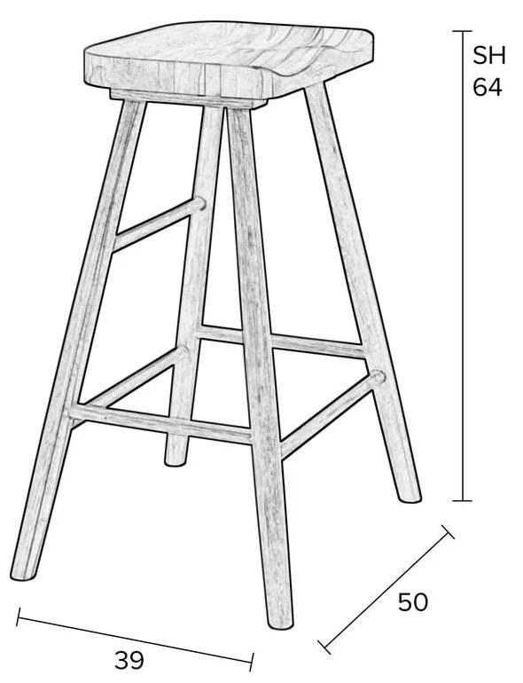 Scaun de bar negru din lemn masiv de stejar 64 cm Vander – White Label