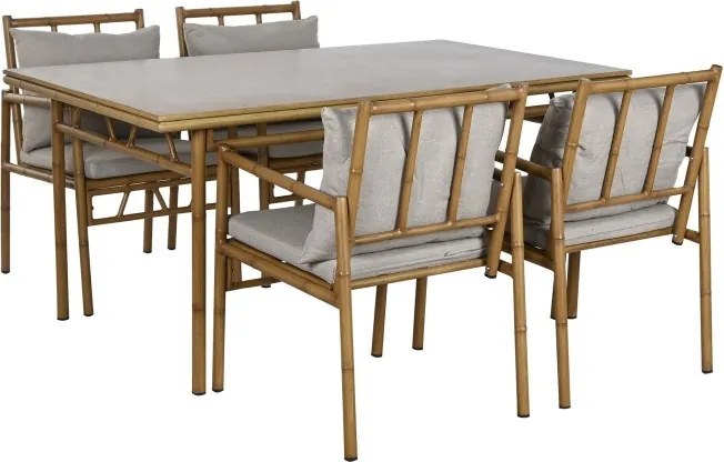 Set dining exterior din aluminiu și stofă, masă și 4 scaune, bej, "Ceylon"
