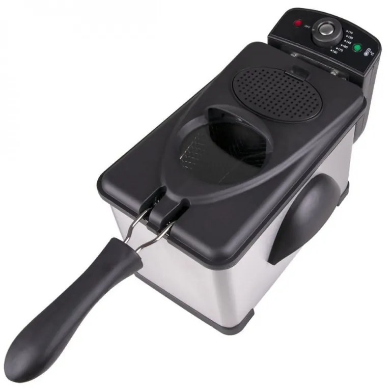 Friteuza Oliver Voltz OV51980H, 2000W, 2 L, Cos detasabil, Termostat 115-190°C, Inox/Negru