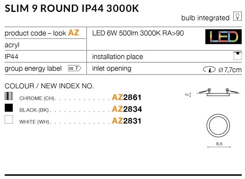 Spot LED pentru baie incastrat IP44 Slim 9 round 3000K negru