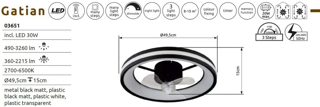 Lustra LED cu ventilator si telecomanda GATIAN