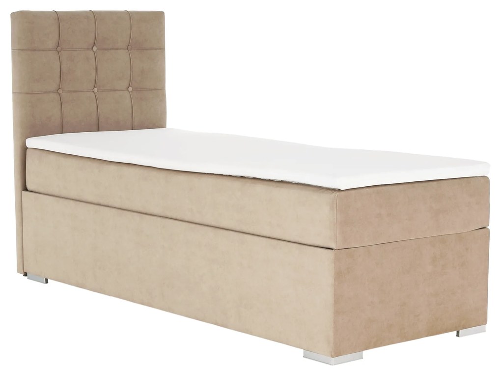 Pat boxspring, pat de o persoană, maro deschis, 90x200, dreapta, DANY