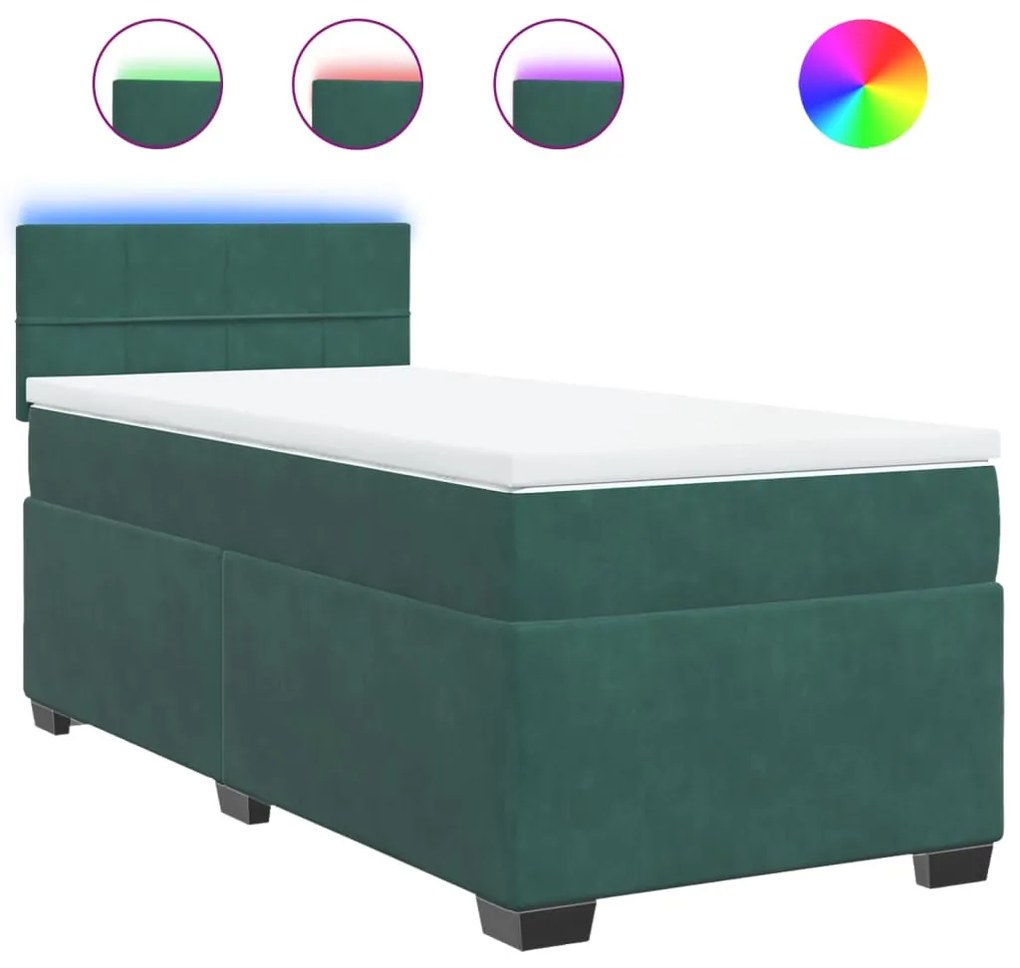 3288525 vidaXL Pat box spring cu saltea, verde închis, 90x200 cm, catifea