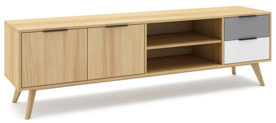 Comodă TV natural/gri/alb din lemn de pin 180x53 cm Elfa – Marckeric