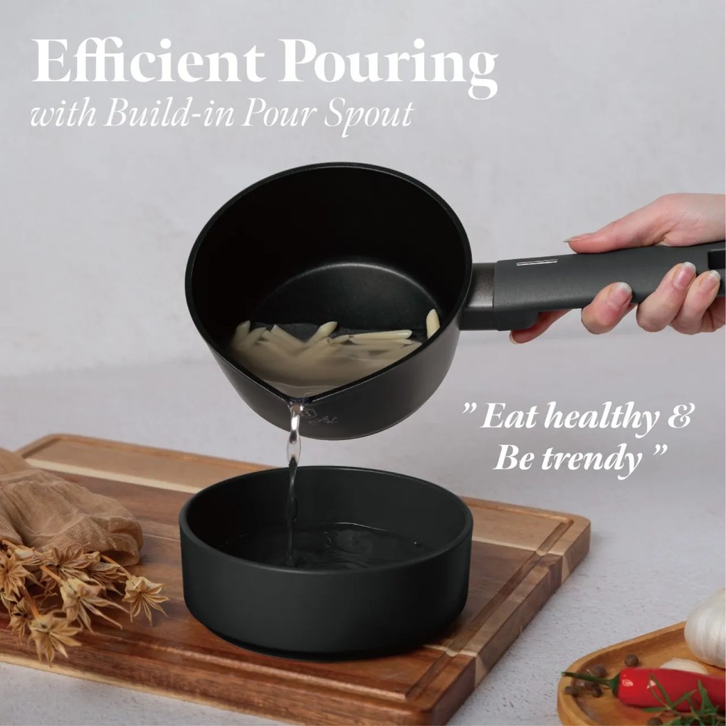 Oală pentru sos 16 cm, 1.2L – Berlinger Haus Anthracite Collection BH 8117, antiaderentă, compactă, pentru plită cu inducție