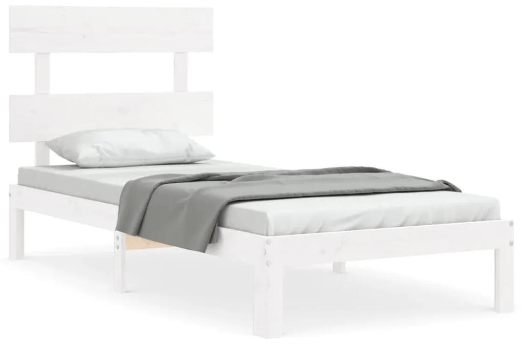 3193492 vidaXL Cadru de pat cu tăblie single mic, alb, lemn masiv