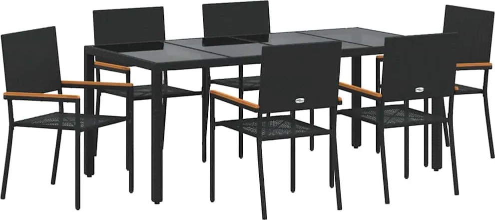 vidaXL Set de masă pentru grădină 7 pcs Negru poliratan