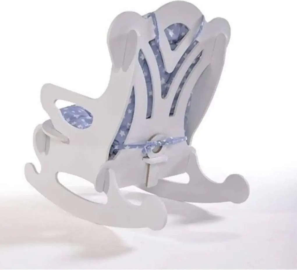 Scaun balansoar copii 40×70×65 cm – MDF alb/albastru, Baby Puzzle