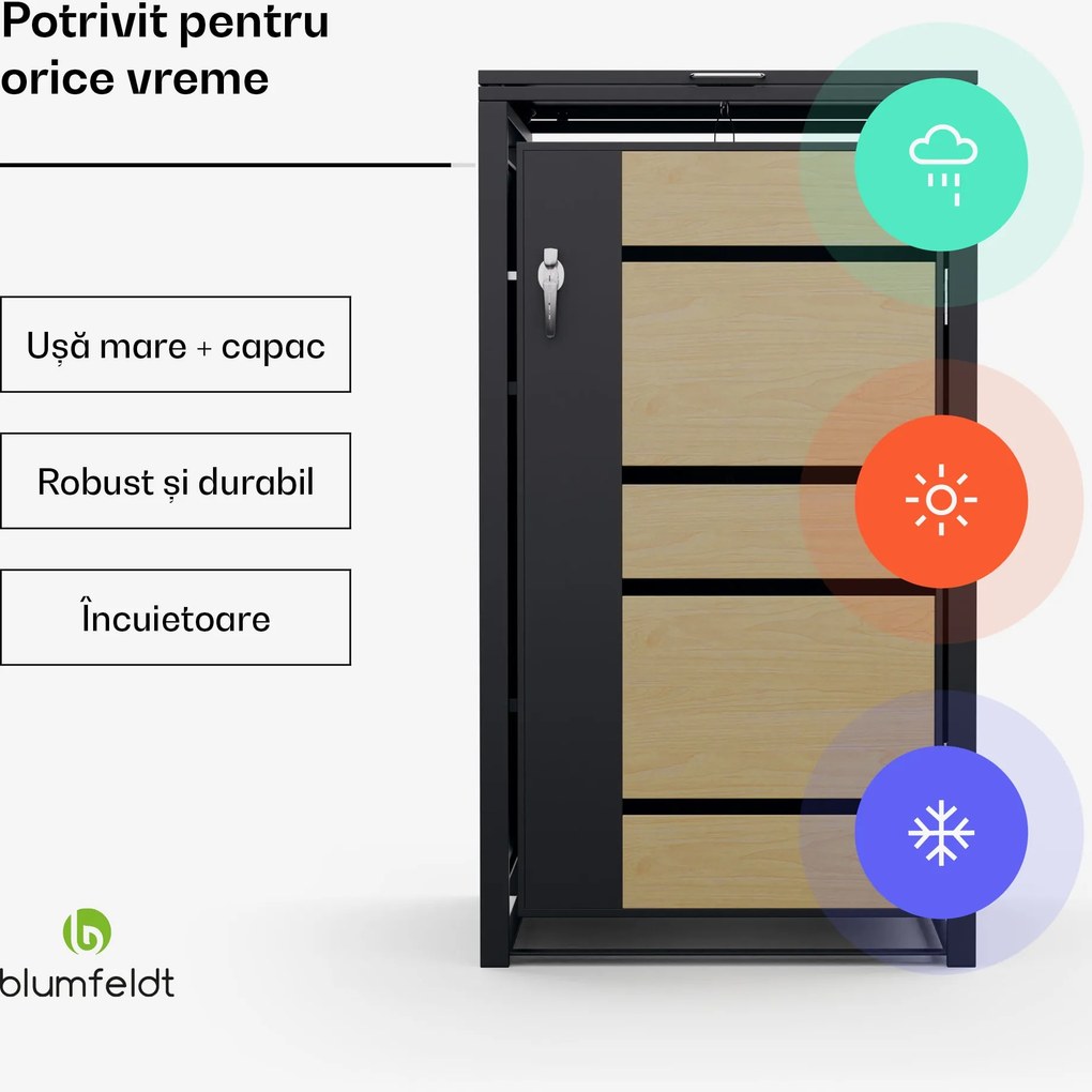 Blumfeldt BinSafe, coș de gunoi, 1 coș de gunoi, 240 l, cu încuietoare, din oțel galvanizat rezistent la intemperii