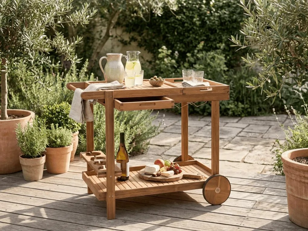 Masa de servit pentru gradina pe roti GRIL PARTY, lemn de acacia