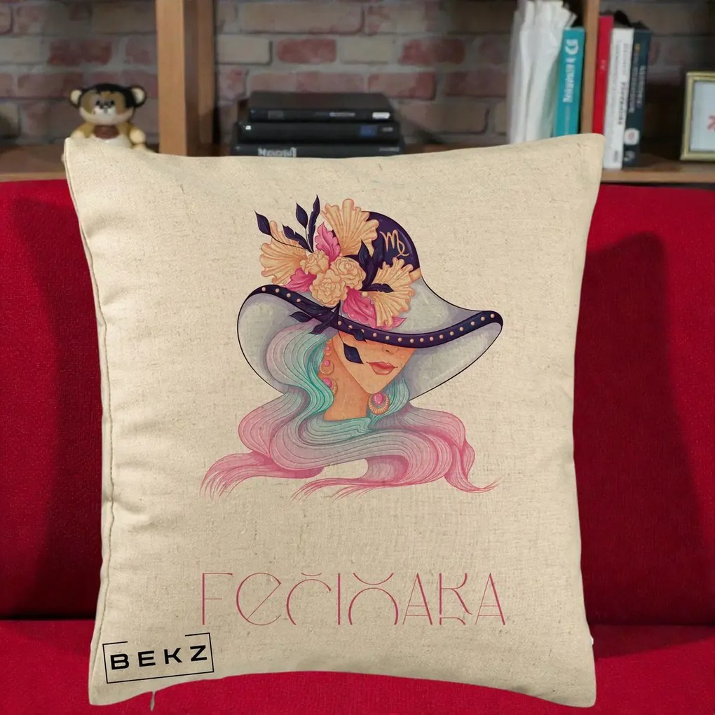 Perna Personalizata Zodie Fecioara, 40x40 cm, Bej, Husa Detasabila, Perna Inclusa, BEKZ®