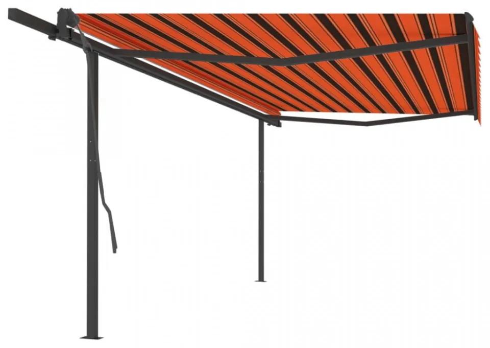 Copertină retractabilă manual, cu stâlpi, portocaliu/maro 5x3 m