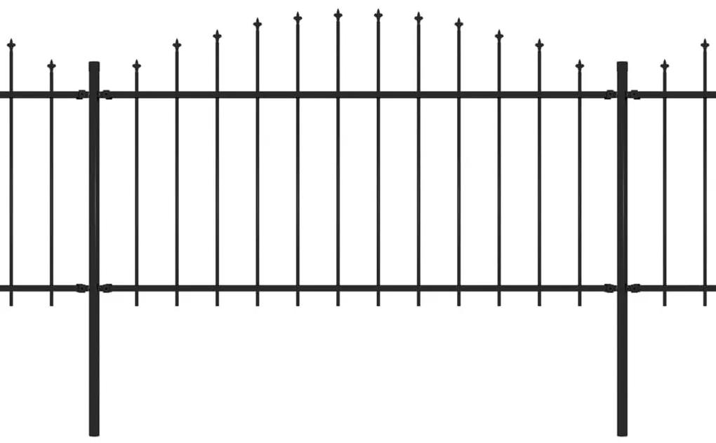 Gard de gradina cu varf sulita, negru, (1,25-1,5)x5,1 m otel 1, 125-150 cm, 5.1 m