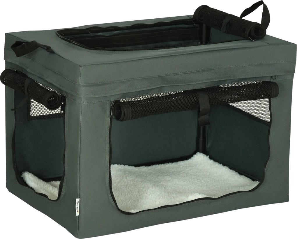 PawHut Geantă de Transport Moale pentru Câini Mini și Pisici, Cușcă de Călătorie cu Pernă Detașabilă, Geantă de Transport și Uși Din Plasă Respirabilă, 60x42x42 cm, Gri | Aosom Romania