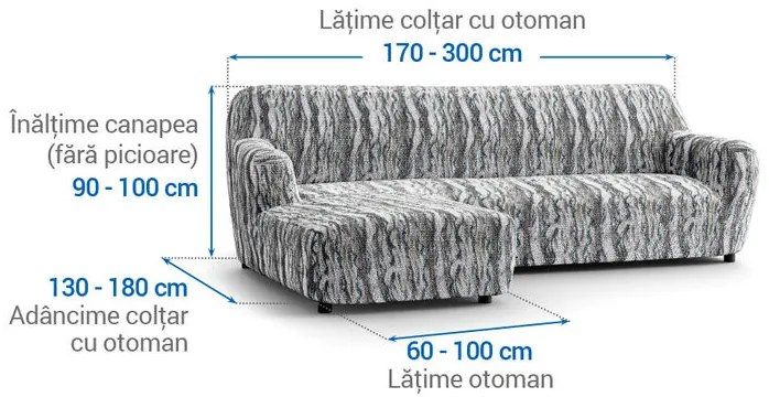 Huse bielastice OCEANO NOU gri-albăstrui canapea cu otoman stânga (l. 170 - 300 cm)