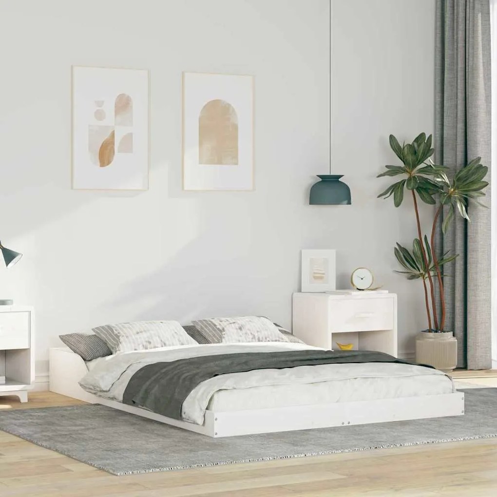 vidaXL Cadru de pat Alb 120 x 200 cm Lemn masiv de pin