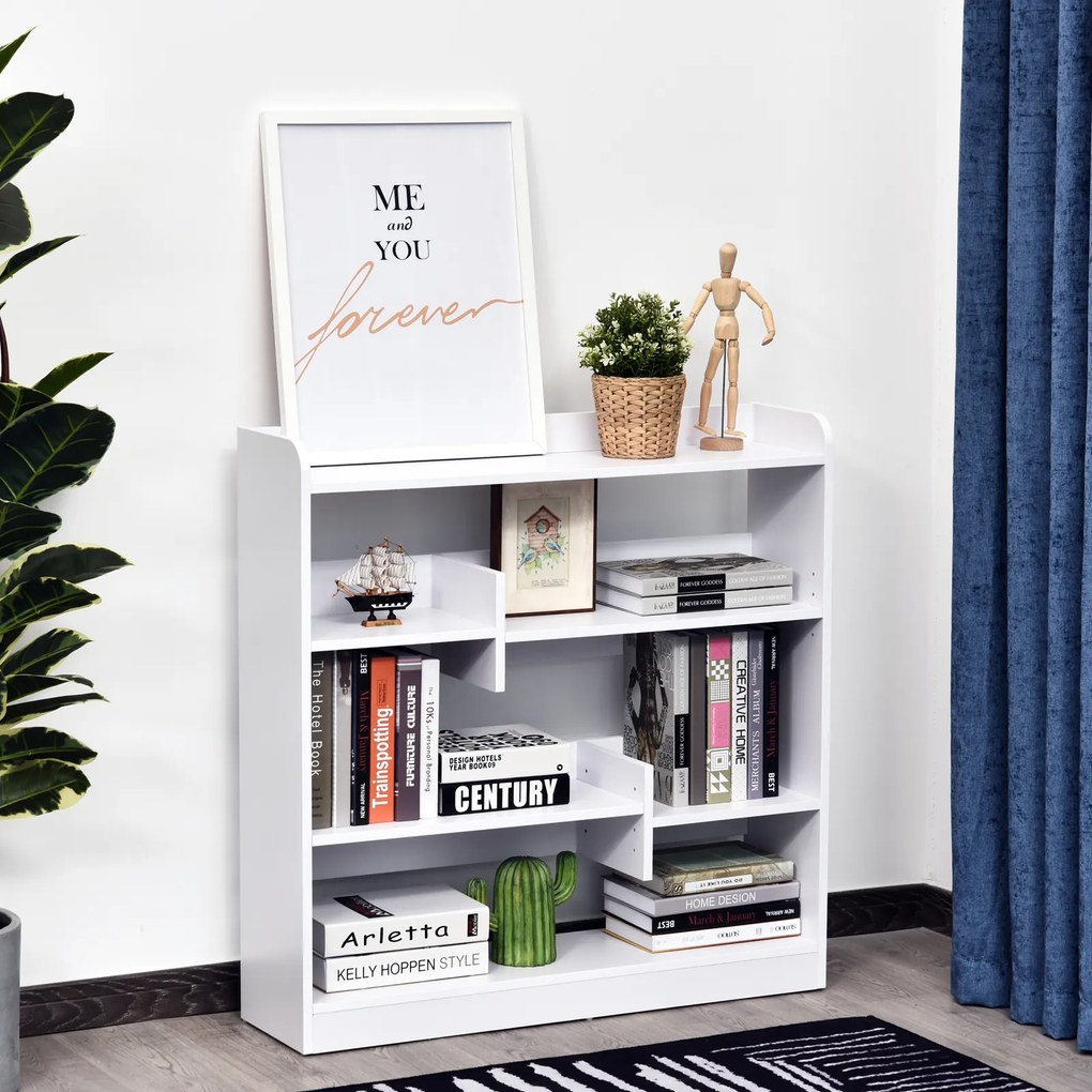 HOMCOM Bibliotecă etajeră Mobilier de Depozitare dim. 90L x 24l x 91H cm 4 Niveluri 3 Panouri din Spate Plăci din Particule Alb | Aosom Romania