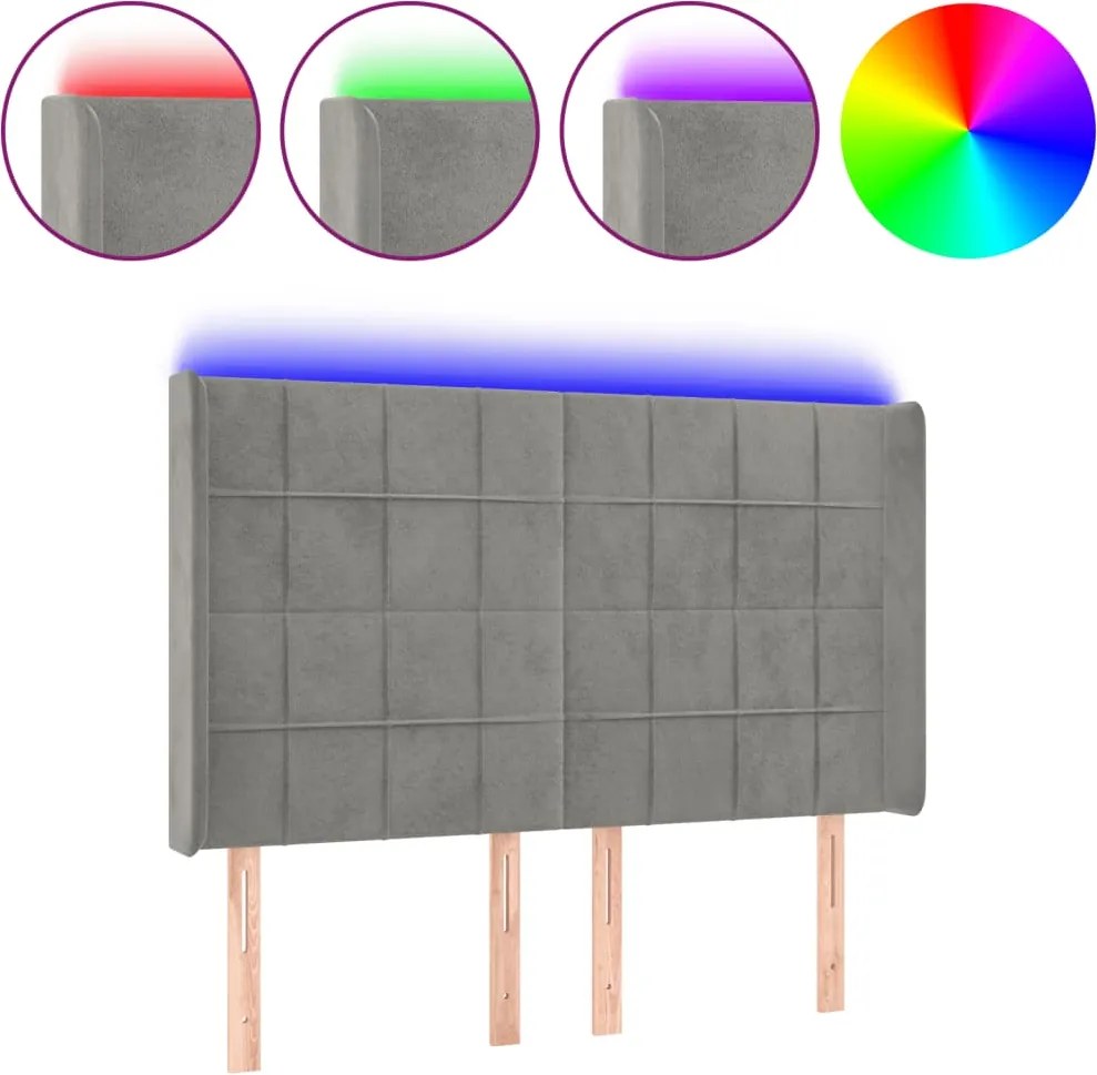 vidaXL Tăblie de pat cu LED, gri deschis, 147x16x118/128 cm, catifea