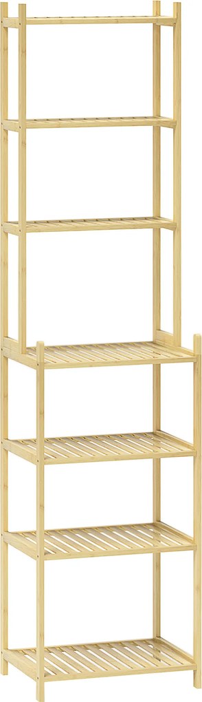 HOMCOM Raft de Depozitare pentru Baie cu 7 Niveluri, 44x33x180 cm, Lemn Natural | Aosom Romania