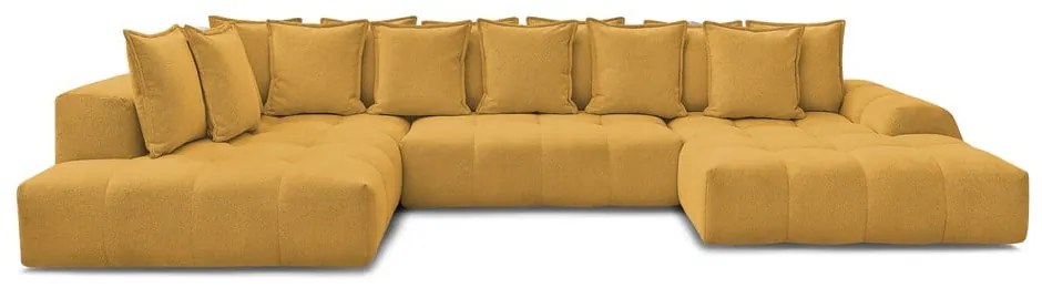 Colțar galben muștar extensibil/cu spațiu de depozitare cu tapițerie din chenille (cu colț pe partea stângă/în formă de "U") Everest – Bobochic Paris