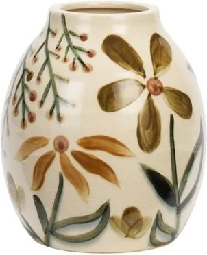 Vază din ceramică stoneware pictată manual cu motive botanice folk, D15×H15 cm, „Folk Vase"