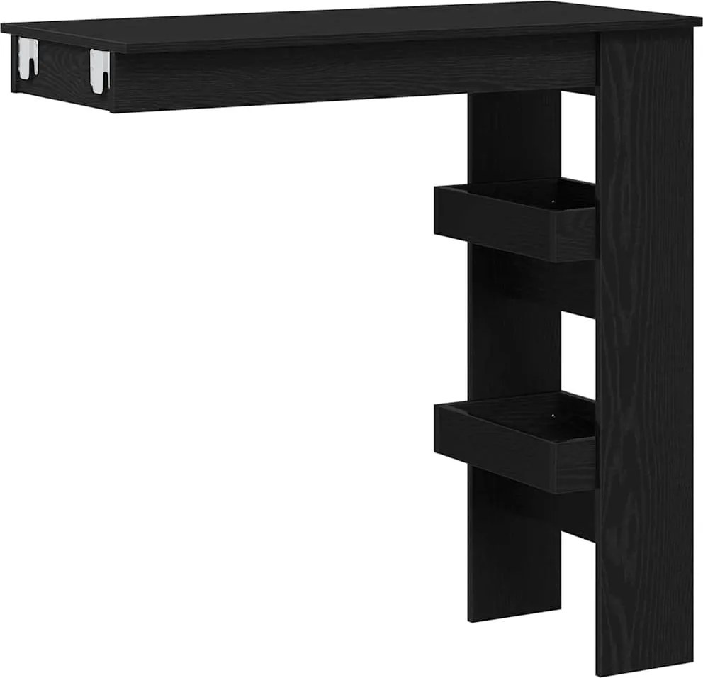 vidaXL Masă Bar pentru Perete cu raft Stejar Negru 102 x 45 x 103,5 cm