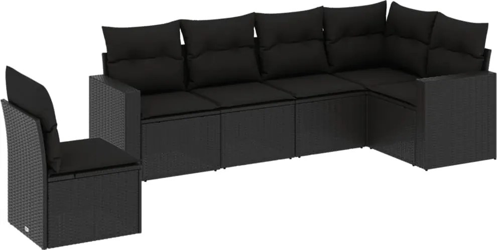vidaXL Set mobilier de grădină cu perne, 6 piese, negru, poliratan