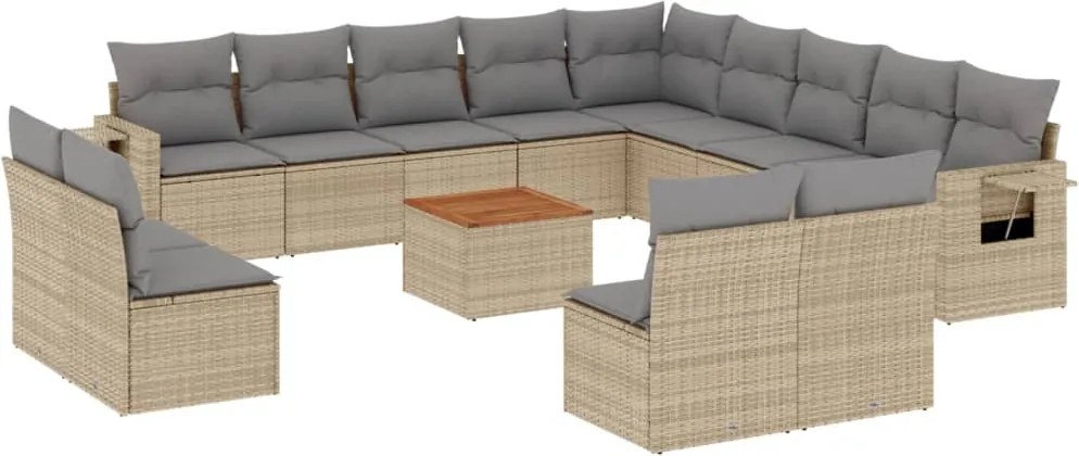 vidaXL Set canapele de grădină, 14 piese, cu perne, bej, poliratan