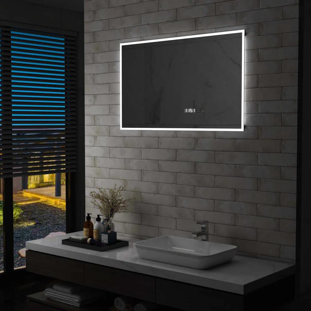 Oglinda cu LED de baie cu senzor tactil si afisaj ora 100x60 cm 1, 100 x 60 cm
