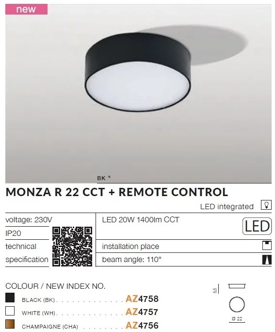 Plafoniera LED cu telecomanda MONZA R 22 CCT CHA