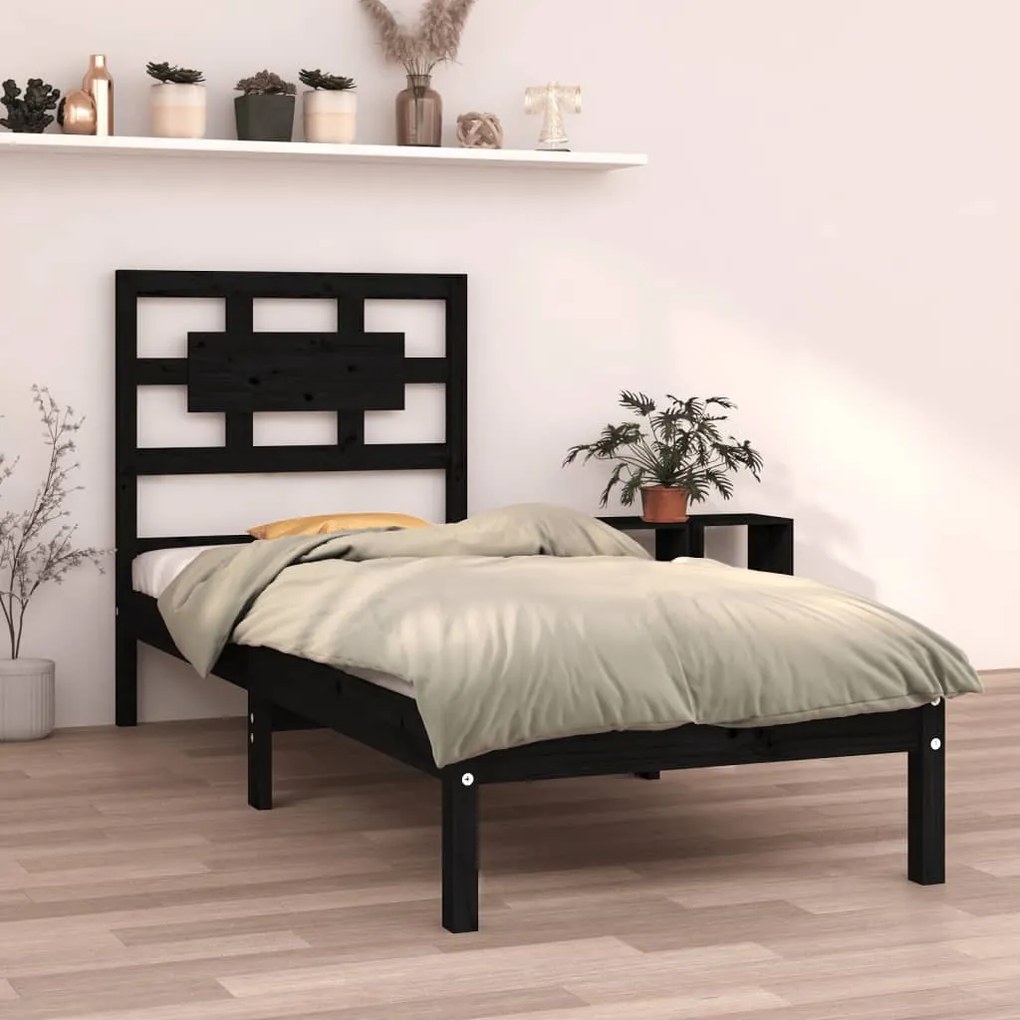 Cadru de pat Small Single 2FT6, negru, 75x190 cm, lemn masiv Negru, 75 x 190 cm