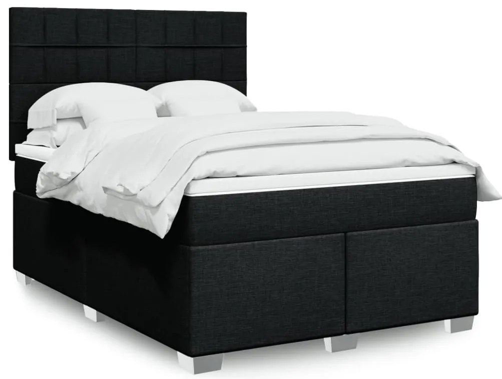 vidaXL Pat box spring cu saltea, negru, 140x190 cm, textil