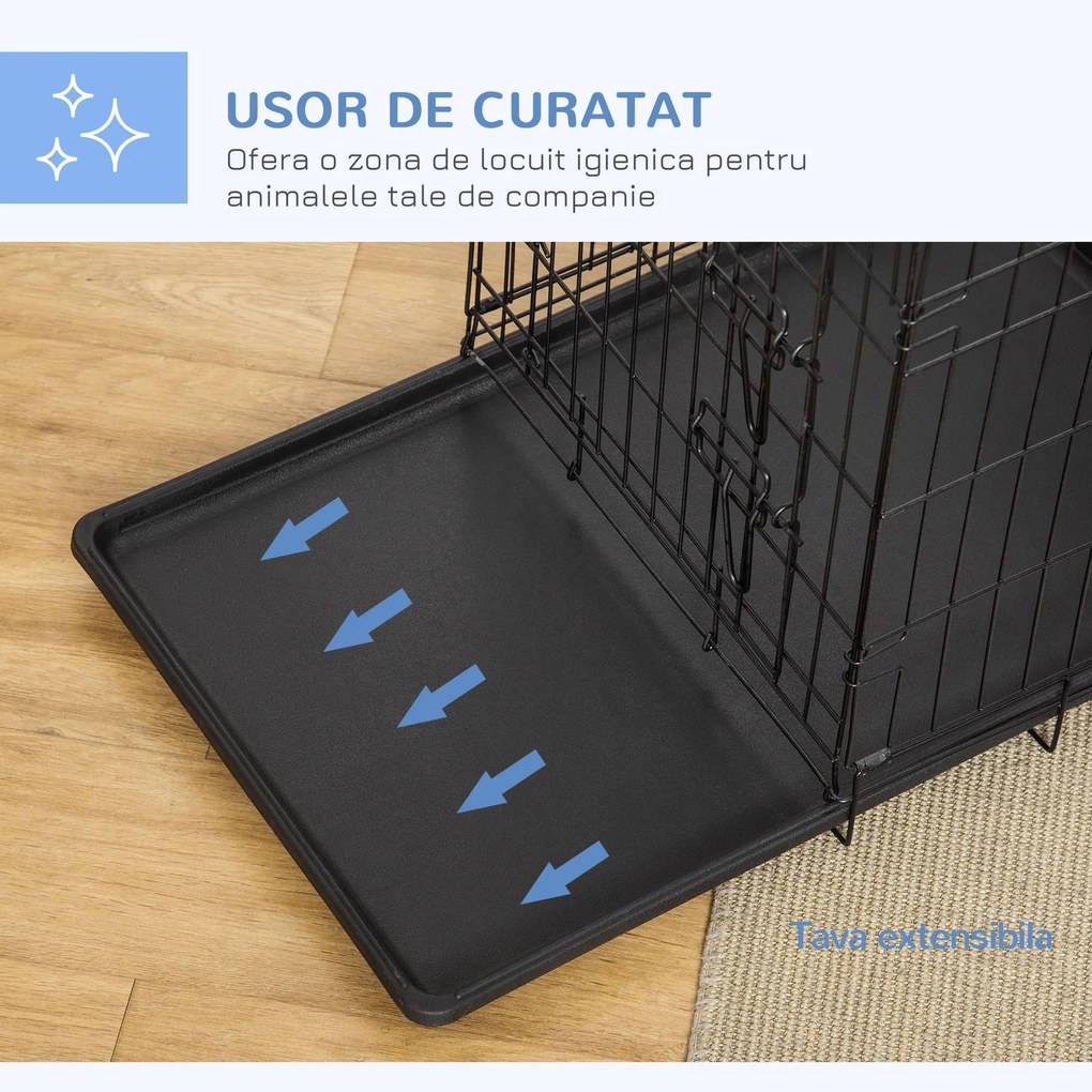 Cusca de transport pentru animale cu 2 usi cu inchidere de siguranta dubla, fir de otel si ABS 76×46×52cm Negru PawHut | Aosom Romania