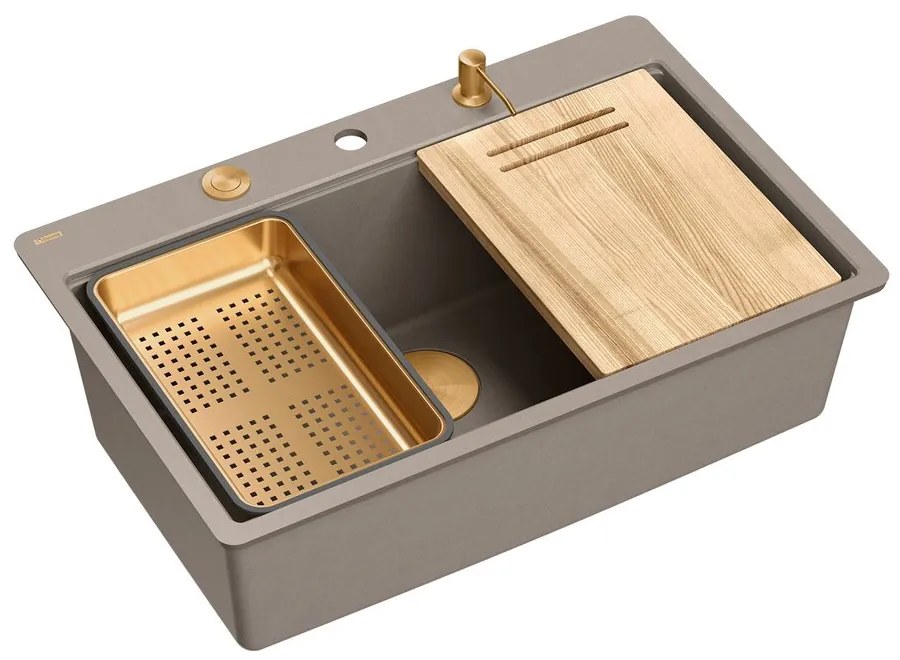 Statie de lucru incastrata Quadron Unique Marc 110 bej - cupru 1 cuva 75x49 cm